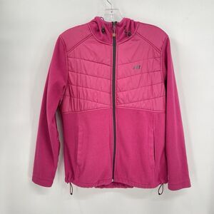 New Balance Large Hybrid Fleece Puffer Jacket Womens‎ Pink Hooded Full Zip